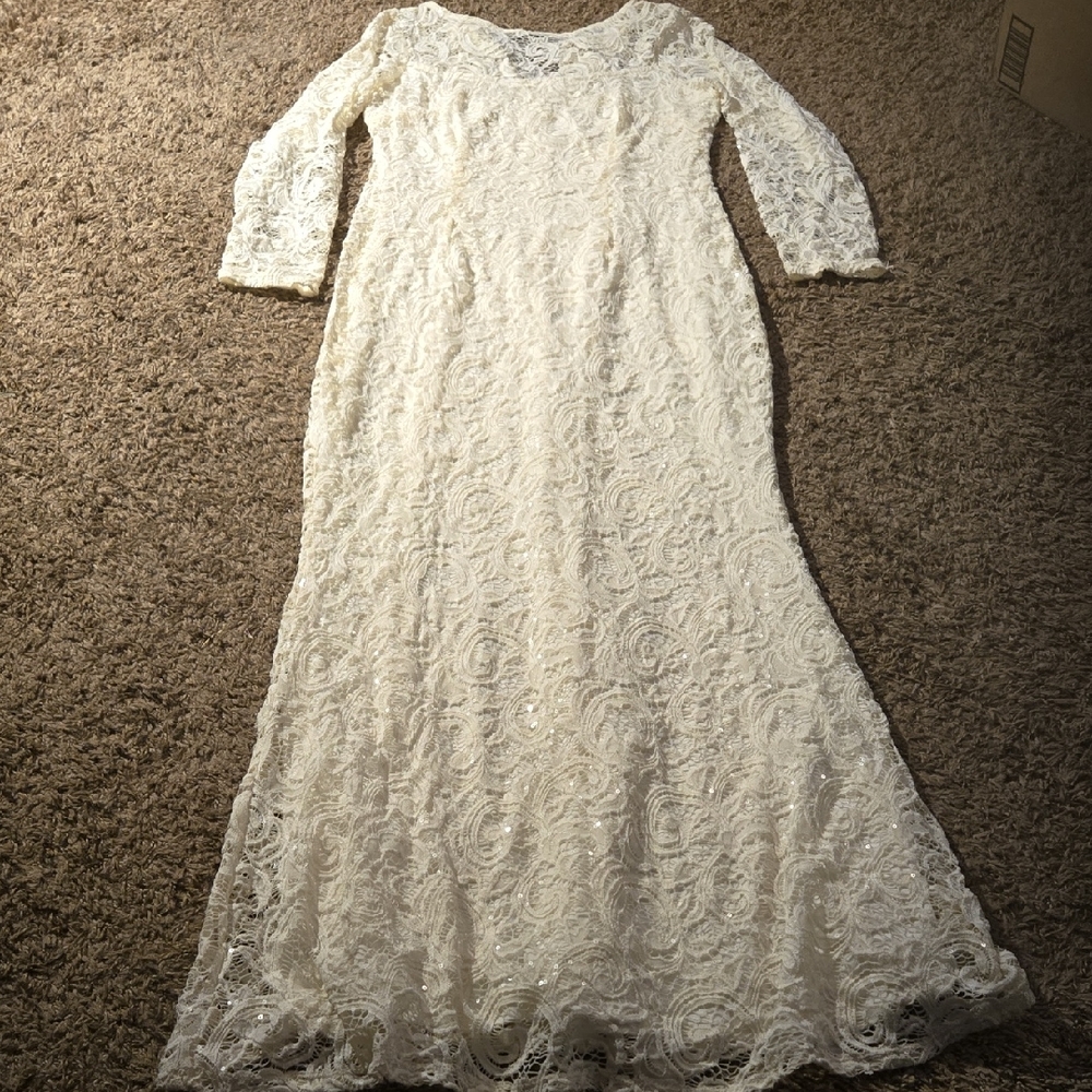 MARINA Long Sleeve Lace Dress in Cream